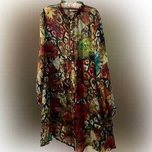 Tatum & Olivia 100% Silk Chiffon Floral Tunic – Layered Boho Travel Top